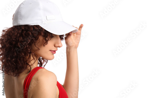 Young woman with curly hair...