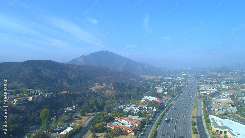Moving Highway 101 Freeway Agoura Hills Aerial Highway California 
