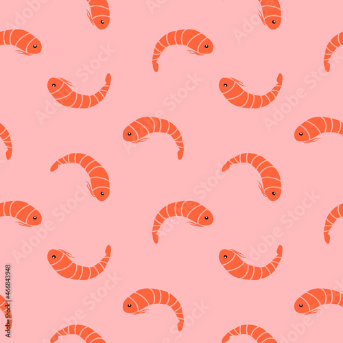cute vector seamless pattern with shrimp on pink background. pattern in flat style for printing onto fabric, packing paper.