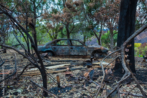 Burnt Car Post Woolsey Fire, Los Angeles California Wildfire 