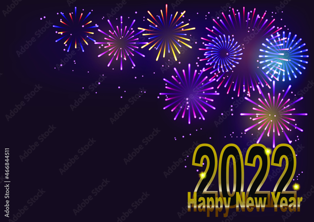 Happy New Year 2022 with colorful firework and stardust.