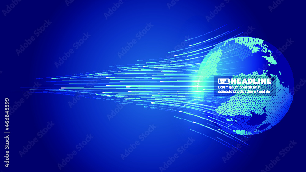 Fototapeta premium Pixel Earth emits luminous lines from globalization and international technology background