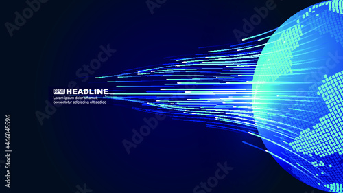 Pixel Earth emits luminous lines from globalization and international technology background