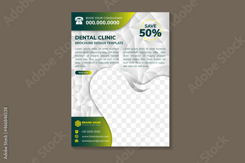 Flyer for Health and Medical concept. Hygiene template of flyer, triangle polygonal grey white , banners. dental clinic background. Layout dentistry illustrations modern pages. gradient green yellow