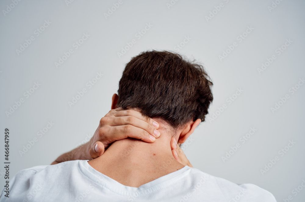 man pain in the neck health problems massage therapy isolated background man pain in the neck health problems massage therapy isolated background