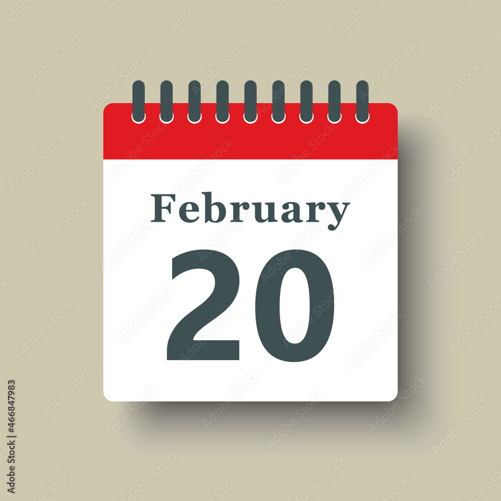 Icon day date 20 February, template calendar page Icon day date 20 February, template calendar page