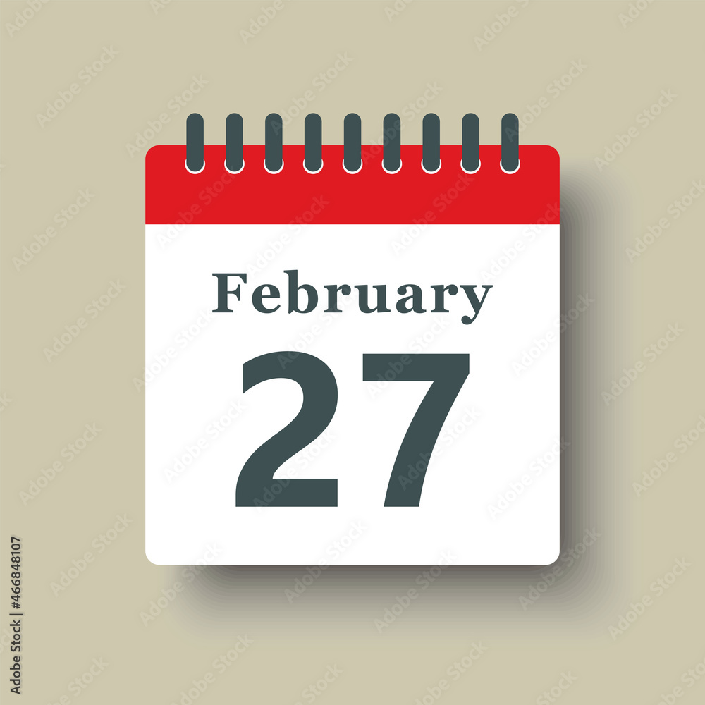 Fototapeta premium Icon day date 27 February, template calendar page