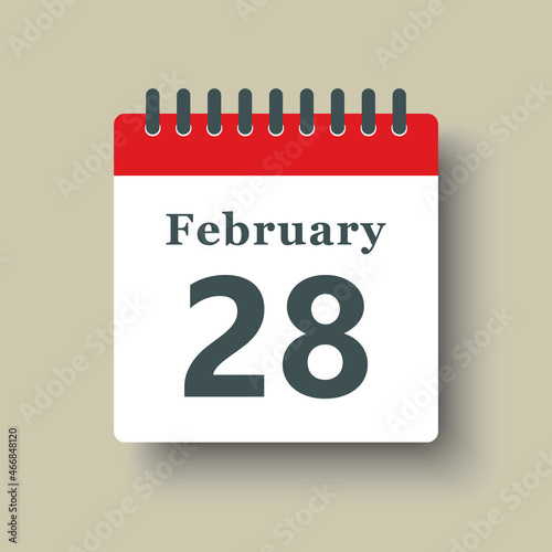 Icon day date 28 February, template calendar page