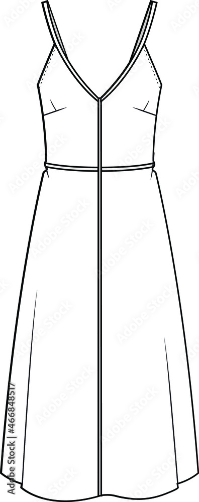 womens v neck slip dress flat sketch vector illustration womens v neck slip dress flat sketch vector illustration