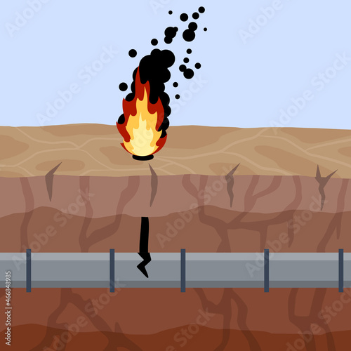Gas pipeline breakthrough. Pipe in underground. Accident on Oil Pipeline. Fire and conflagration. Environmental problem. Flat Soil in section