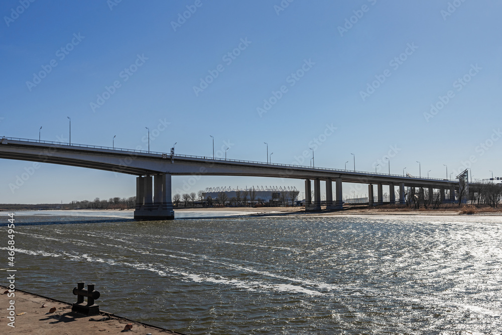 View of Voroshilovsky bridge in Rostov-on-Don, Russia