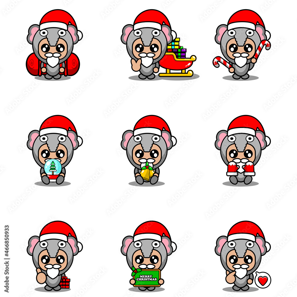 vector cartoon character set mascot costume elephant cute christmas bundle