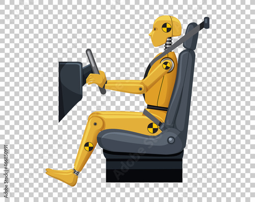 Crash test dummy in a car seat on grid background