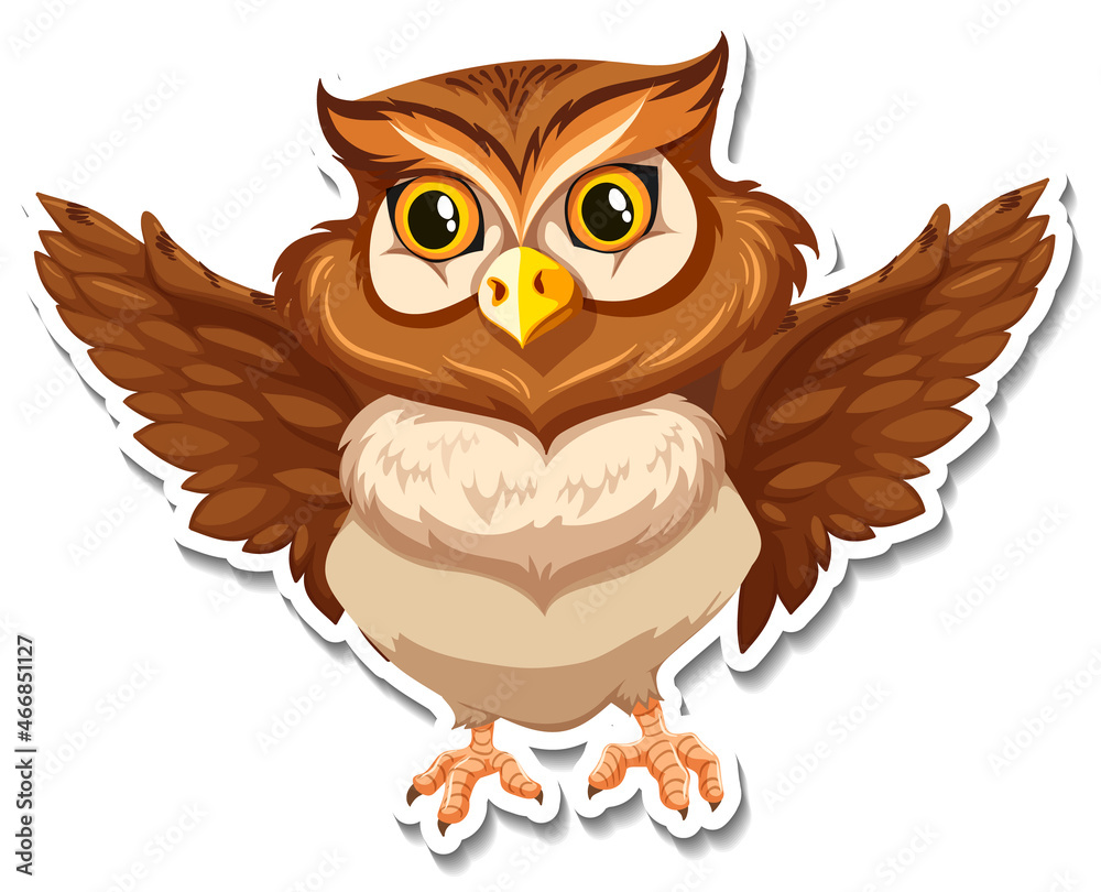 Brown owl bird cartoon character sticker