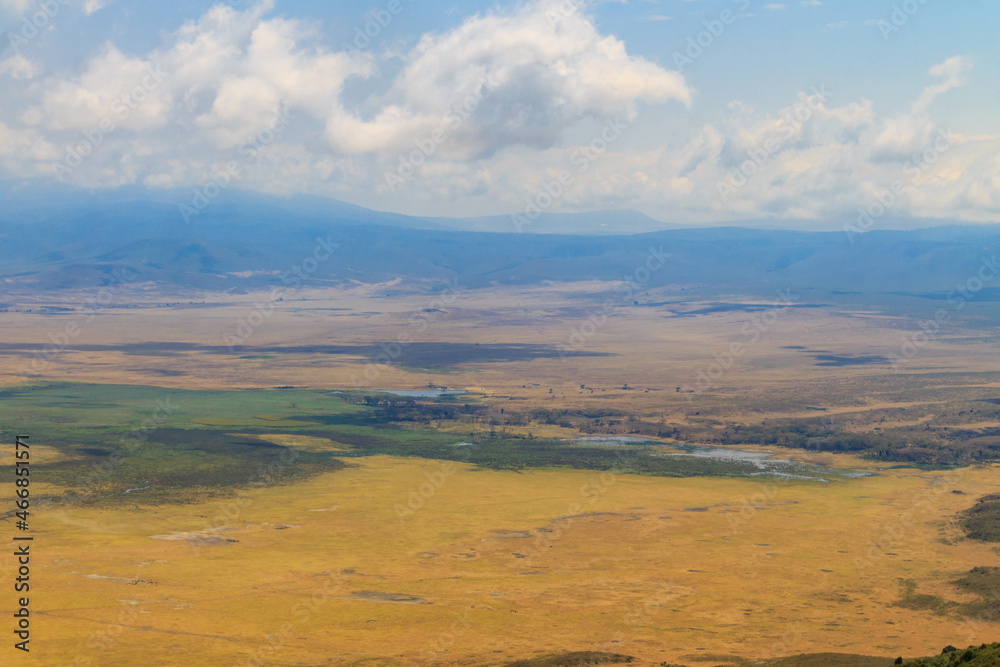 Fototapeta premium Aerial view of Ngorongoro crater national park in Tanzania