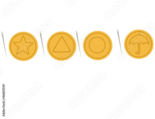 South Korean honeycomb toffee.Dalgona candy.a candy circle with triangle, star, circle and umbrella..Cartoon vector illustration.Sign, symbol, icon or logo.Vector illustration.
