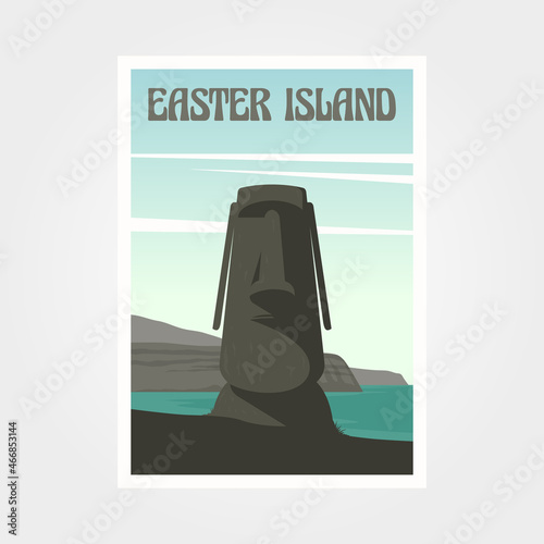 easter island moai statue vintage travel poster illustration design