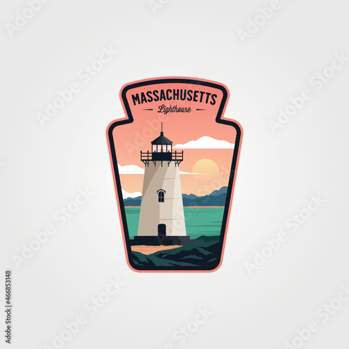 massachusetts lighthouse logo vintage label patch illustration design