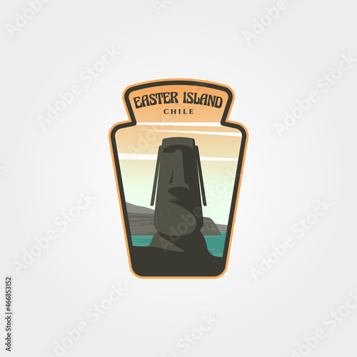 easter island vintage logo vector design, moai statue label badge illustration design