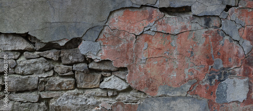 Photography Old stone wall covered with cement