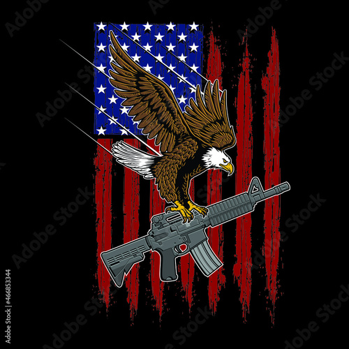 American flag with eagle and gun vector illustration