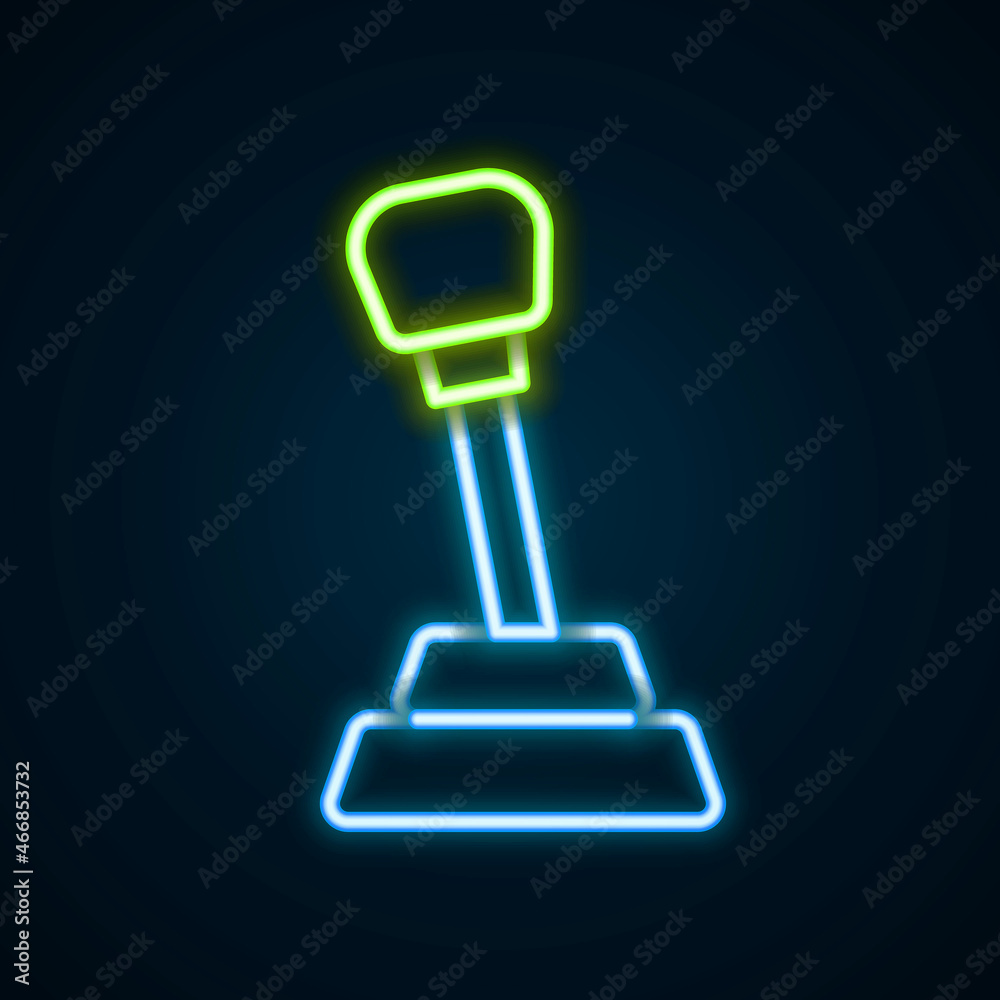 Glowing neon line Gear shifter icon isolated on black background. Manual transmission icon. Colorful outline concept. Vector Glowing neon line Gear shifter icon isolated on black background. Manual transmission icon. Colorful outline concept. Vector