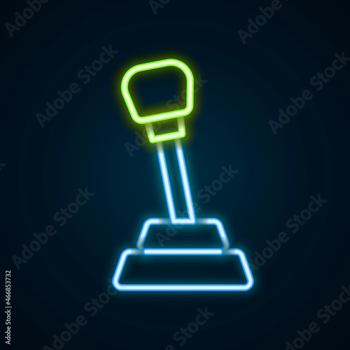 Glowing neon line Gear shifter icon isolated on black background. Manual transmission icon. Colorful outline concept. Vector