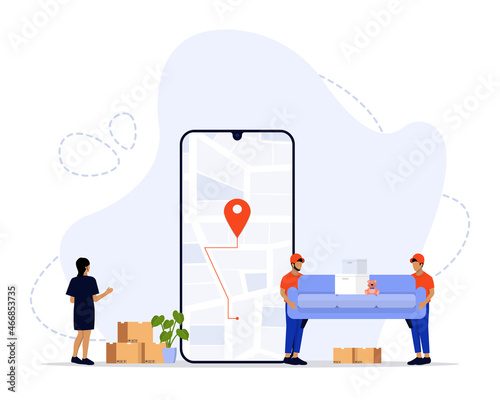 Vector Illustration, Moving Out Concept, Showing people moving out into a new place, Suitable for landing page, UI, web, App intro card, editorial, flyer, and banner