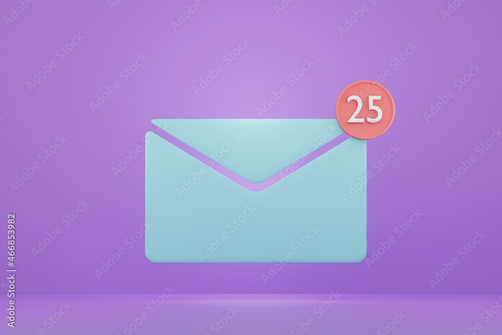 3d render minimal email notification icon with purple background. Unread postal envelope. 3d render minimal email notification icon with purple background. Unread postal envelope.