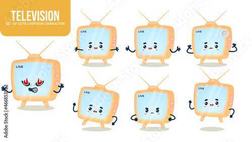 Set of cute television cartoon character with different poses Premium Vector