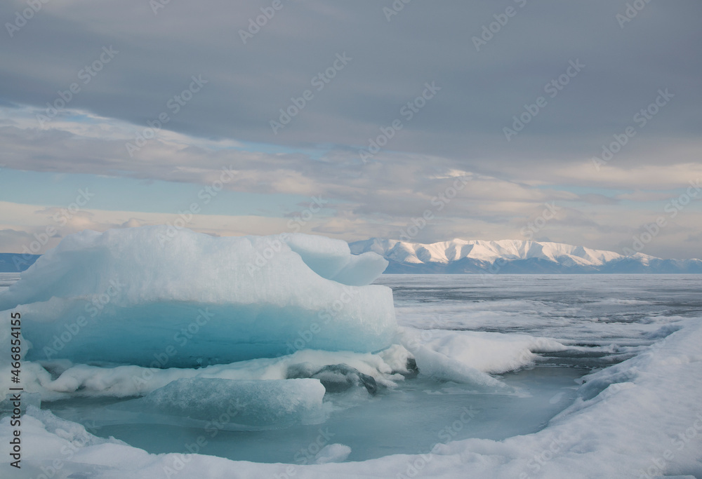 frozen lake, Baikal ice, mountains frozen lake, Baikal ice, mountains