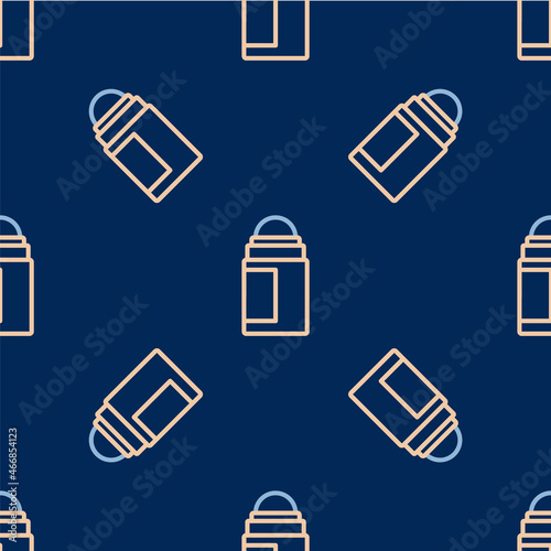 Line Antiperspirant deodorant roll icon isolated seamless pattern on blue background. Cosmetic for body hygiene. Vector