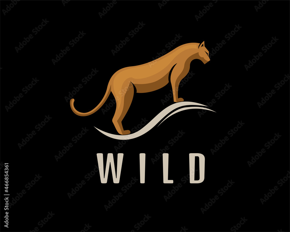 abstract stand cheetah jaguar leopard black background logo template illustration