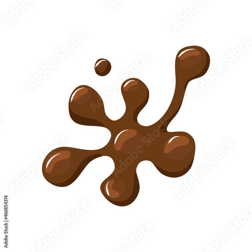 Spilling coffee or hot chocolate. Puddle of brown liquid. Vector cartoon illustration
