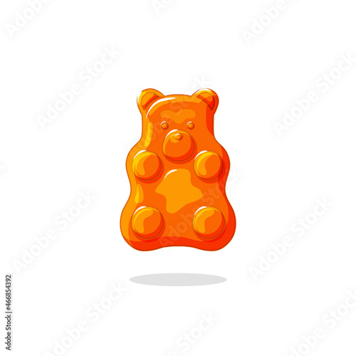 Gummy the bear. Orange jelly candy. Healthy vitamin. Vector cartoon illustration. Icon