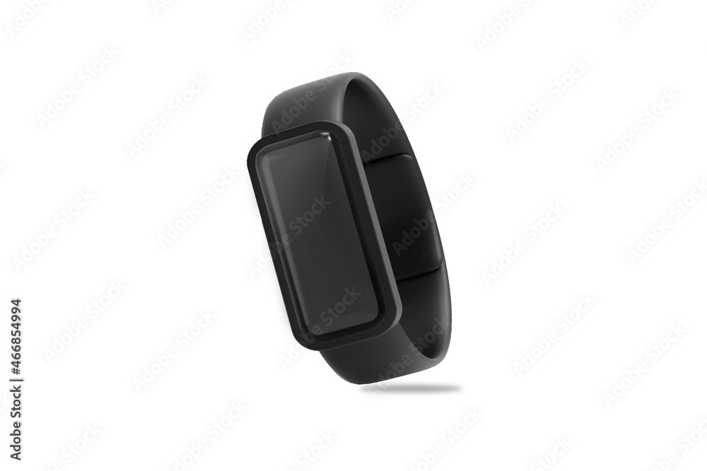 Fitness Tracker Isolated on White Background. Black Fitness Bracelet. Fit band or wristband Mock up. Close-up View. 3d rendering. Fitness Tracker Isolated on White Background. Black Fitness Bracelet. Fit band or wristband Mock up. Close-up View. 3d rendering.