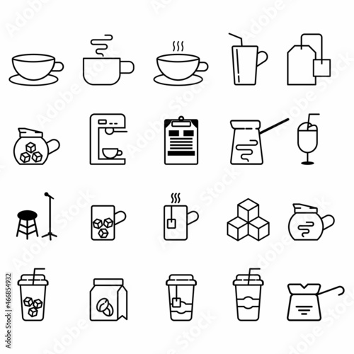 Cafe icons set in black outline