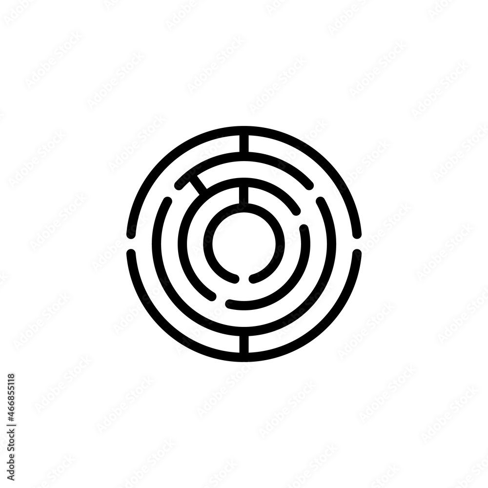 Small simple round shape maze icon and logo. Round labyrinth symbol. Vector editable template for website elements, print and other use. Isolated clipart and illustration on white background. Small simple round shape maze icon and logo. Round labyrinth symbol. Vector editable template for website elements, print and other use. Isolated clipart and illustration on white background.