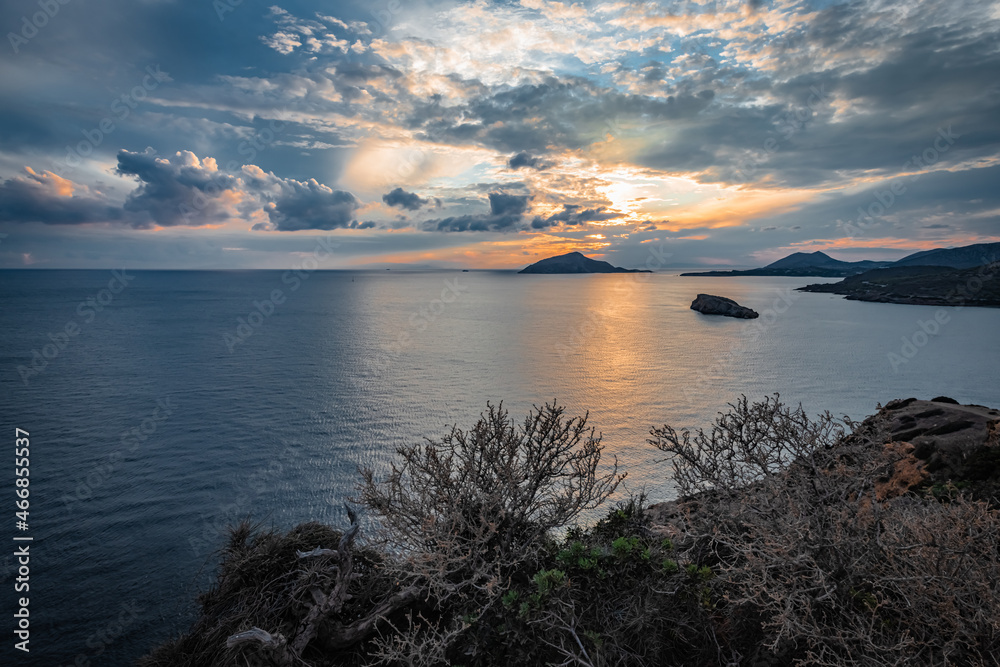 Fototapeta premium Sunset on the Aegean Sea in thunderclouds
