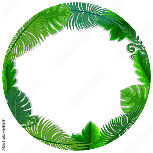 Round frame with tropical green leaves