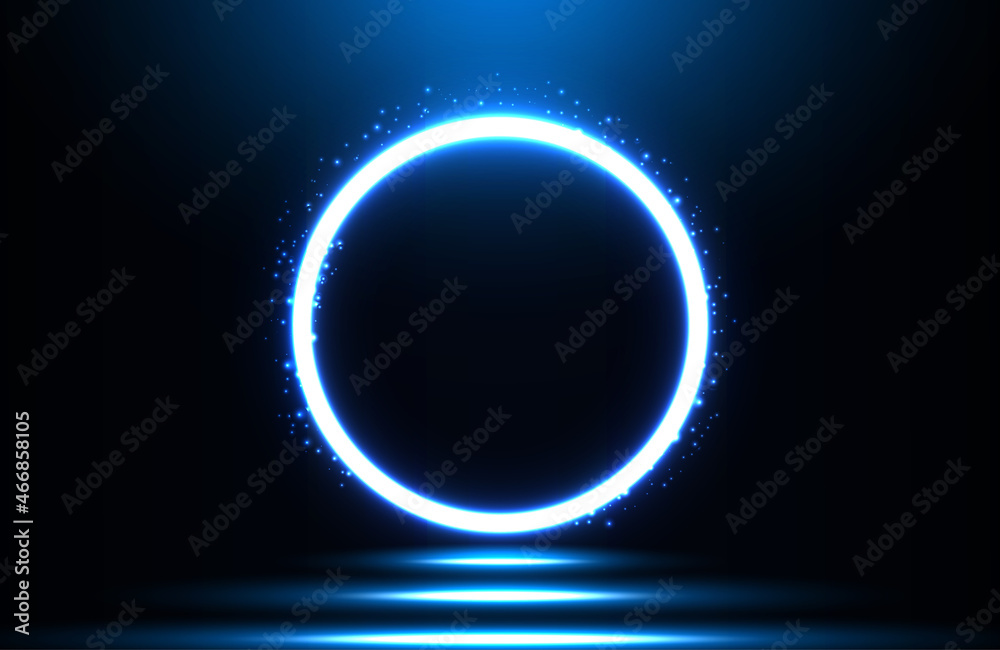 Obraz premium Circle neon light effect on dark background, futuristic techno concept