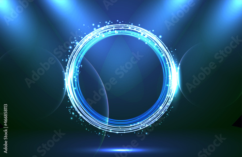 Captivating futuristic techno concept featuring a mesmerizing circle neon light effect on a dark background