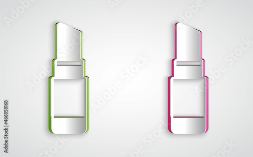 Paper cut Lipstick icon isolated on grey background. 8 March. International Happy Women Day. Paper art style. Vector