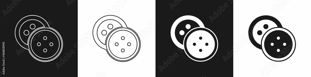 Set Sewing button for clothes icon isolated on black and white background. Clothing button. Vector Set Sewing button for clothes icon isolated on black and white background. Clothing button. Vector
