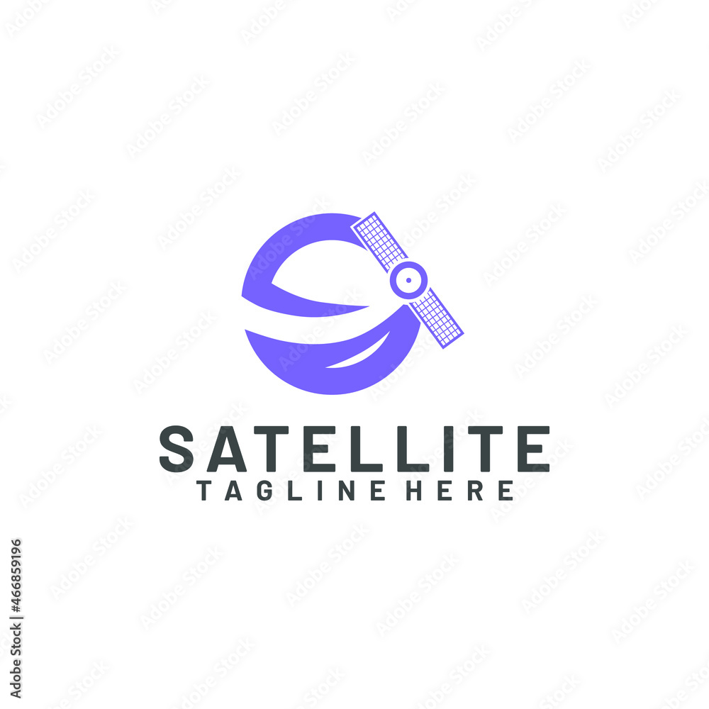 Satellite logo template. Communication technology logo concept for satellite Satellite logo template. Communication technology logo concept for satellite