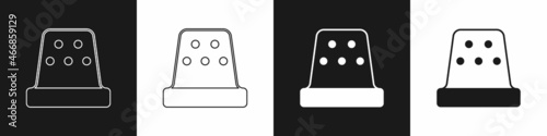 Set Thimble for sewing icon isolated on black and white background. Vector