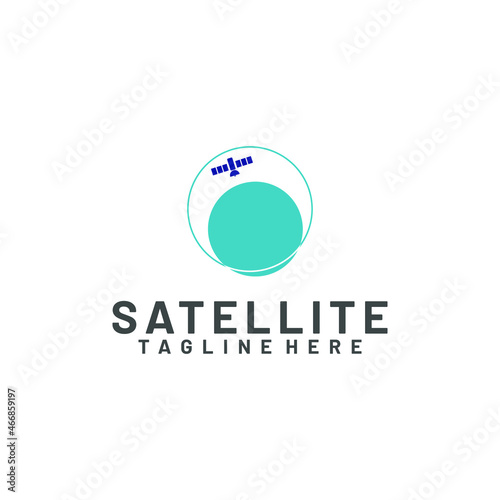 Satellite logo template. Communication technology logo concept for satellite