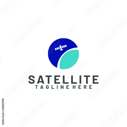 Satellite logo template. Communication technology logo concept for satellite