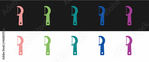 Set Dental floss icon isolated on black and white background. Vector