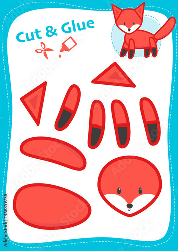 Cut and Glue Worksheet. Education paper game. Fox